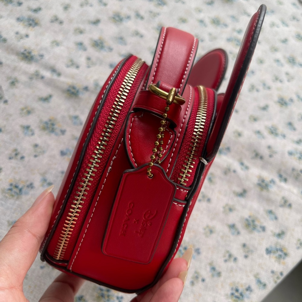 Coach Red Leather Mickey Ear Crossbody Purse - Picture 6 of 12